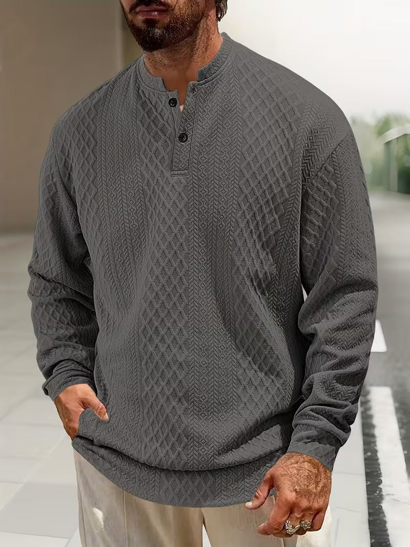 Mens henley sweater in Gray, front view