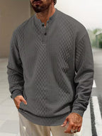 Mens henley sweater in Gray, front view