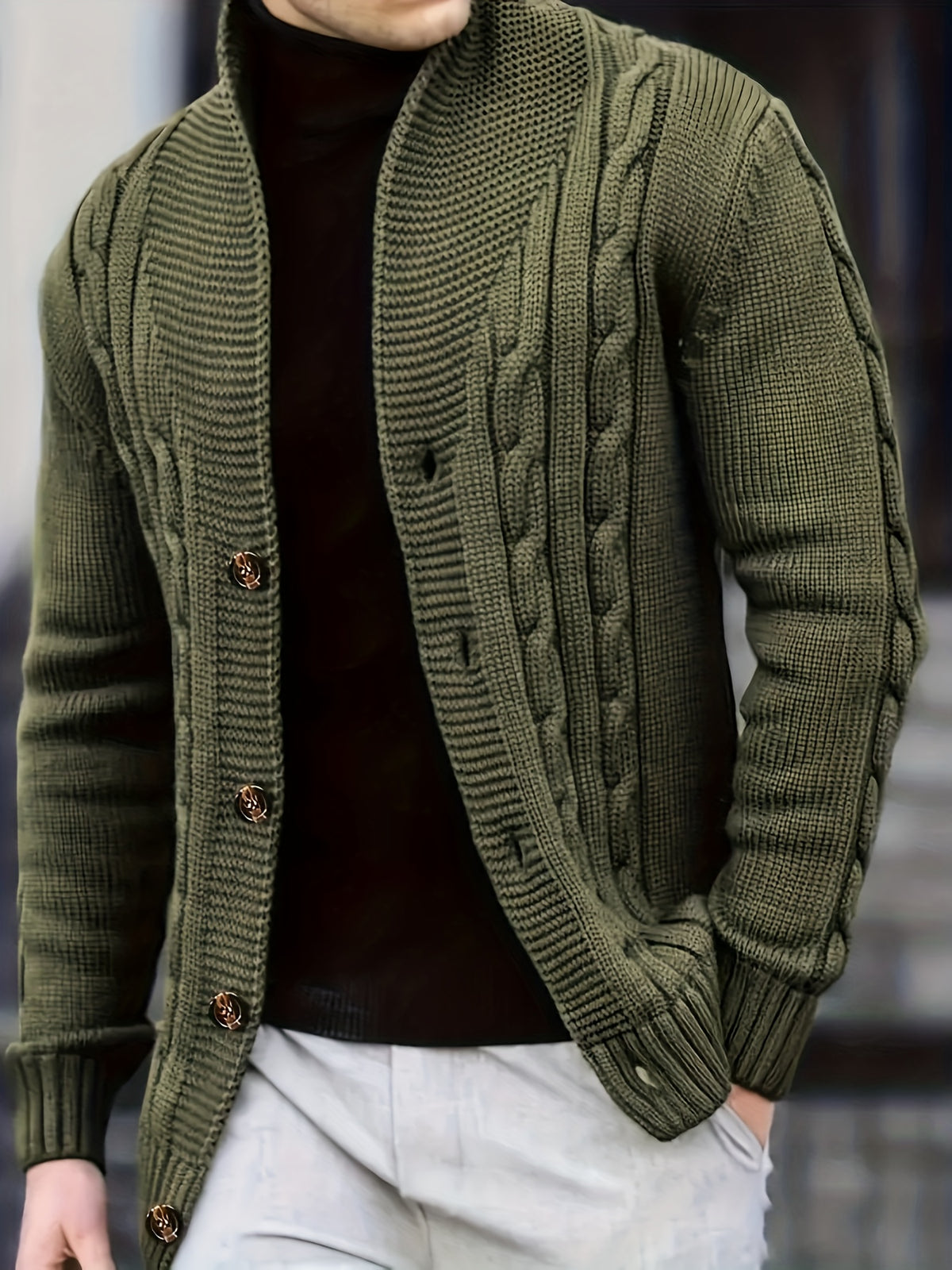 Green Shawl Collar Cardigan for men