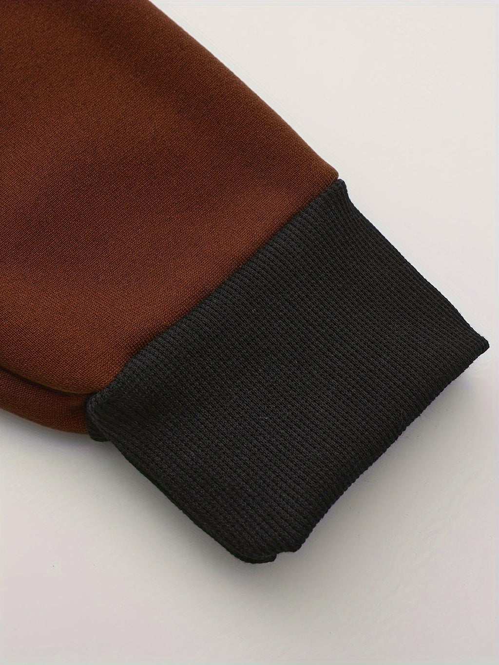 Mens zip up hoodie in Brown, sleeve with black ribbed cuff