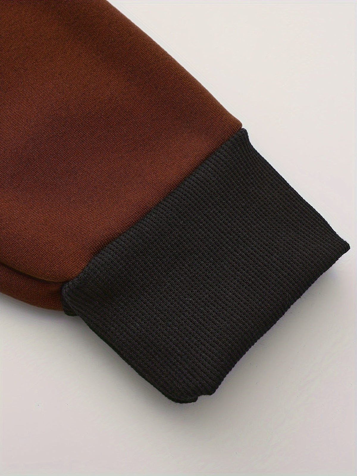 Mens zip up hoodie in Brown, sleeve with black ribbed cuff