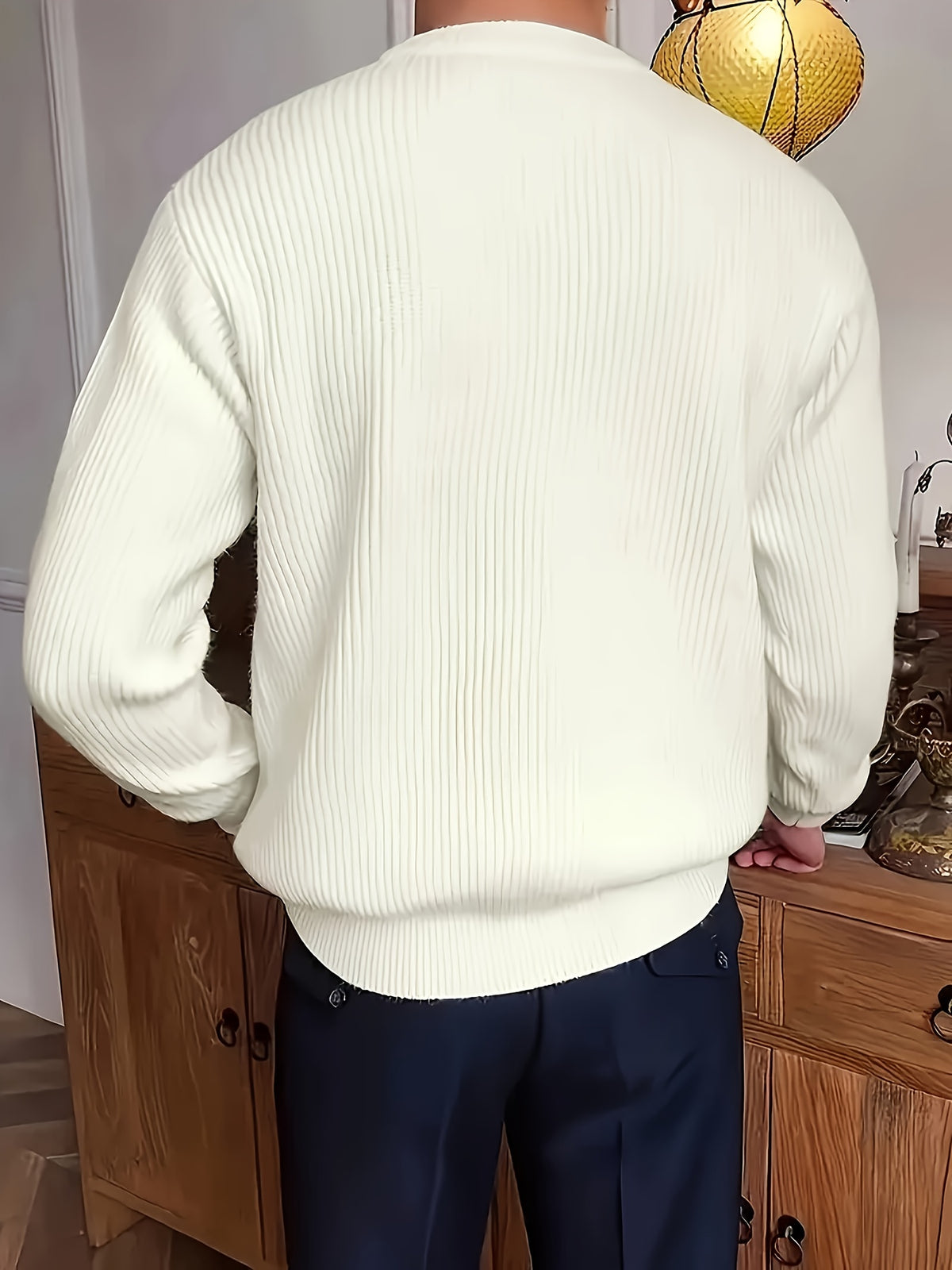 White Crewneck Sweater with Ribbed Knit