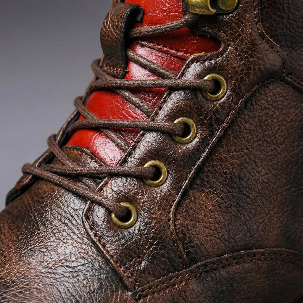 Lace Up Leather Boots with Stacked Heel