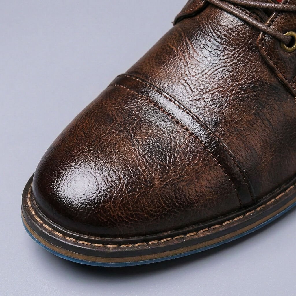 Lace Up Leather Boots with Stacked Heel