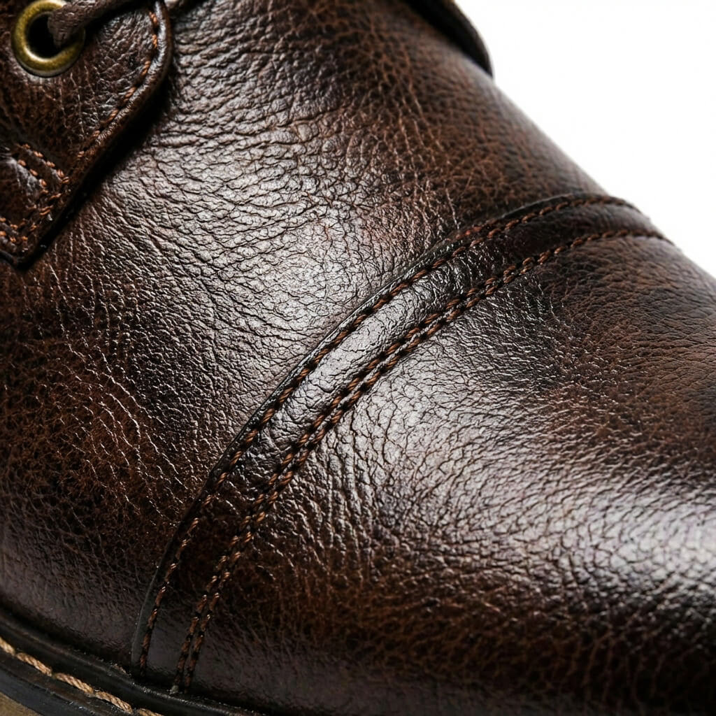 Lace Up Leather Boots with Stacked Heel