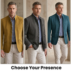 Mens suede jacket in Yellow, shown next to Gray and Blue