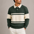 Mens rugby shirt in Green, with cream bands, front view