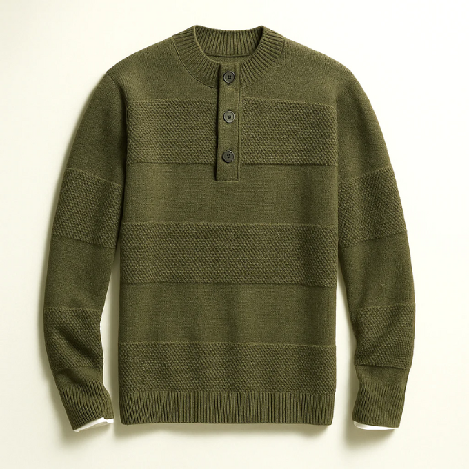 Striped Texture Henley Shirt with Button Placket