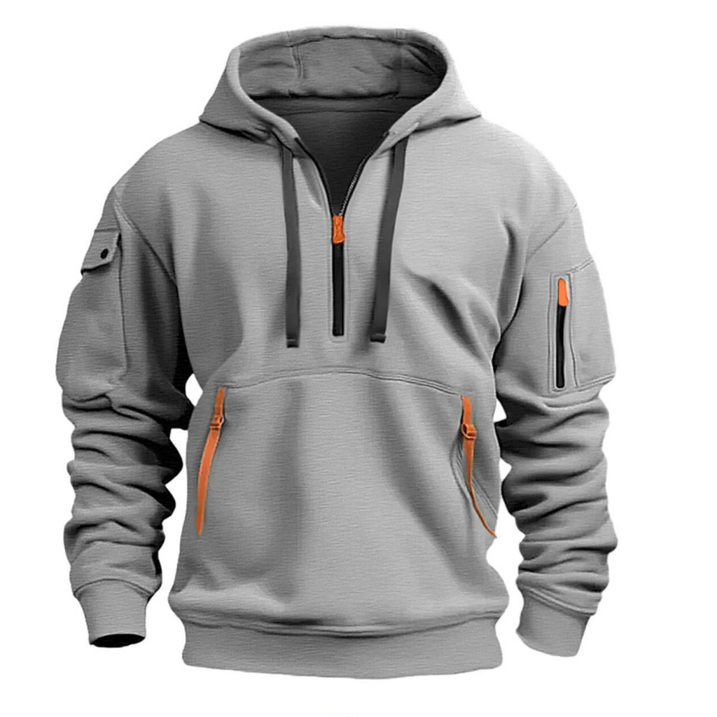 Light Gray Quarter Zip Hoodie for men