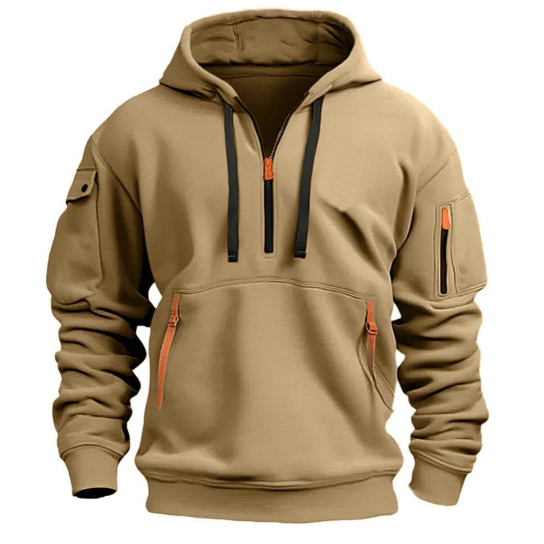 Khaki Quarter Zip Hoodie for men