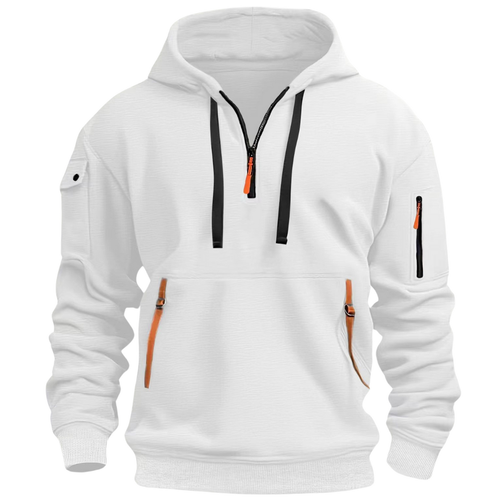 White Quarter Zip Hoodie for men