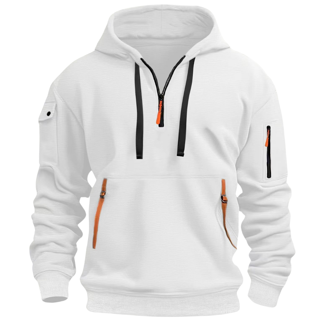 White Quarter Zip Hoodie for men