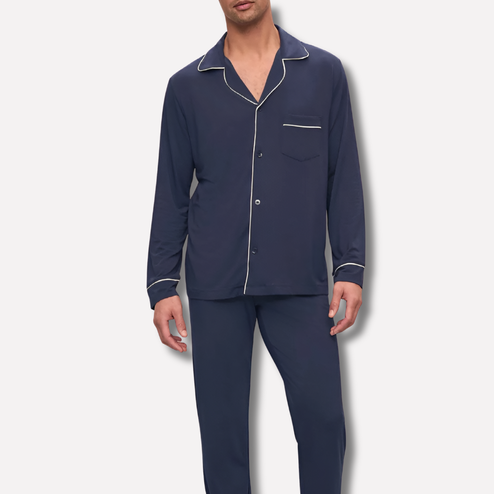 Piped Trim Pajama Set with Button Front