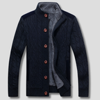 Dark Blue fleece Lined Cable Knit Cardigan for Men