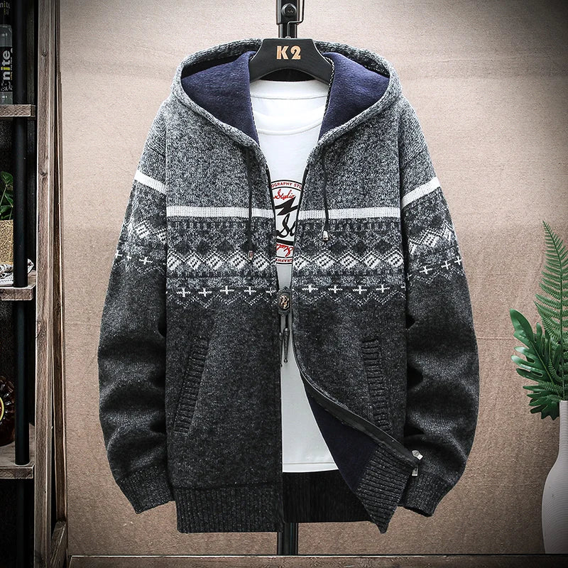 Dark Gray Fair Isle Knit Hoodie for men, view 6