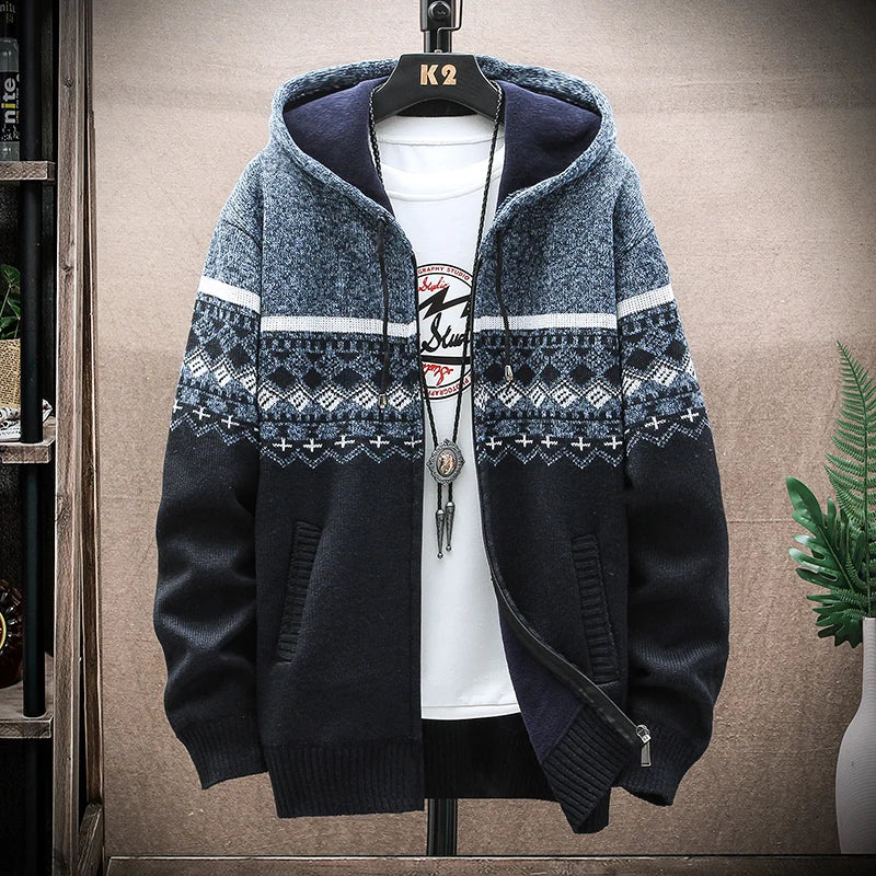 Blue Fair Isle Knit Hoodie for men, view 2
