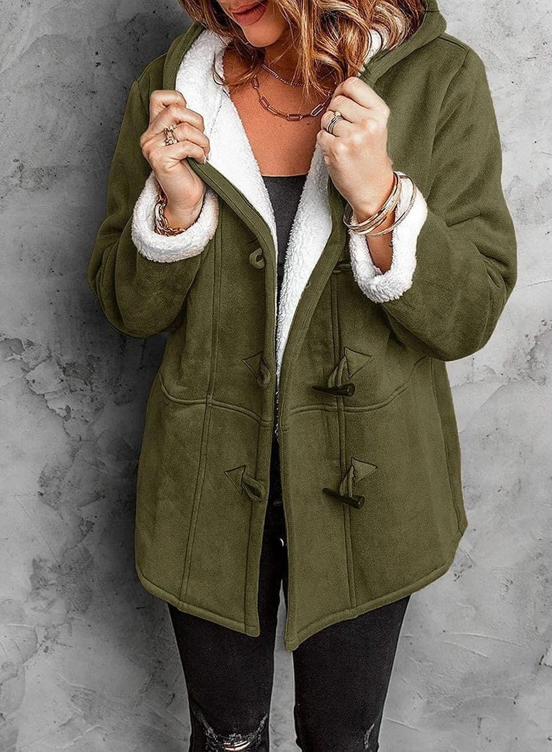 Womens duffle coat in Olive with toggle closures