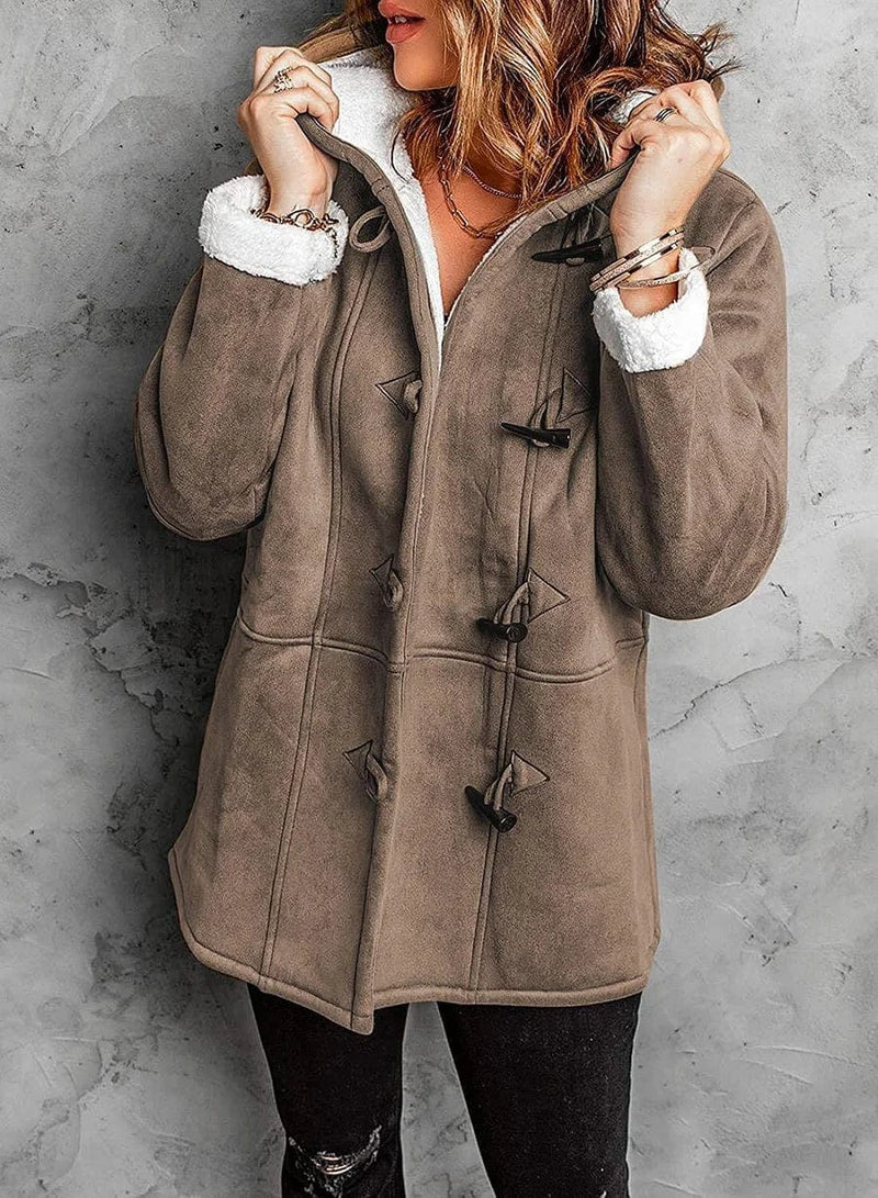 Womens duffle coat in Khaki with toggle closures