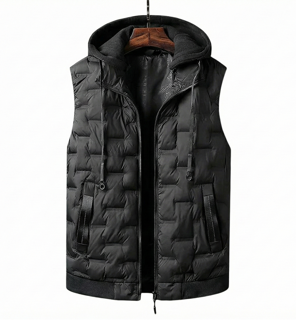 Black Hooded Puffer Vest for men