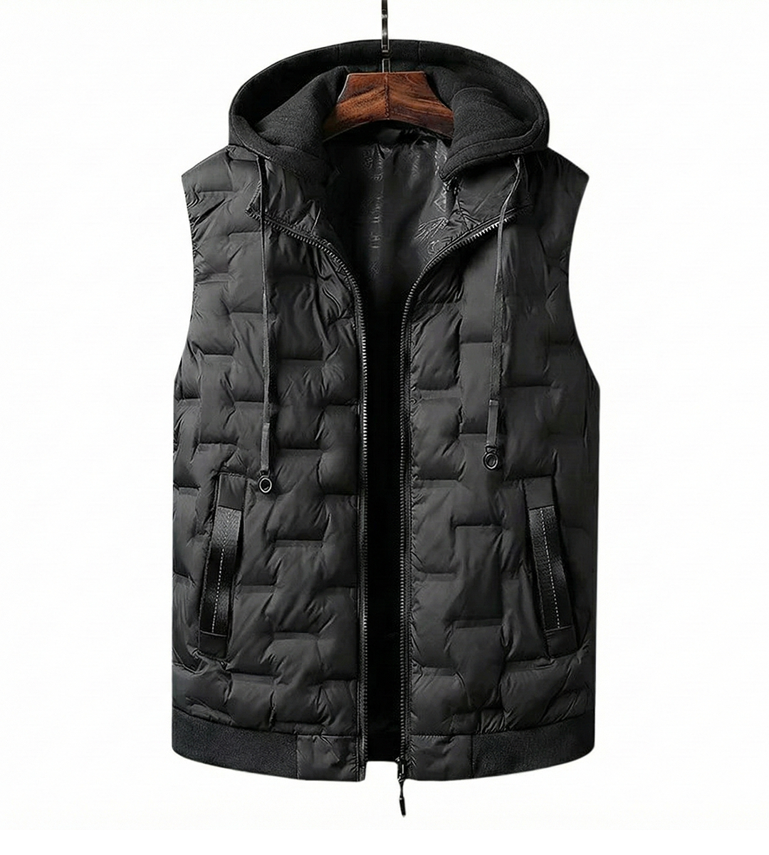 Black Hooded Puffer Vest for men