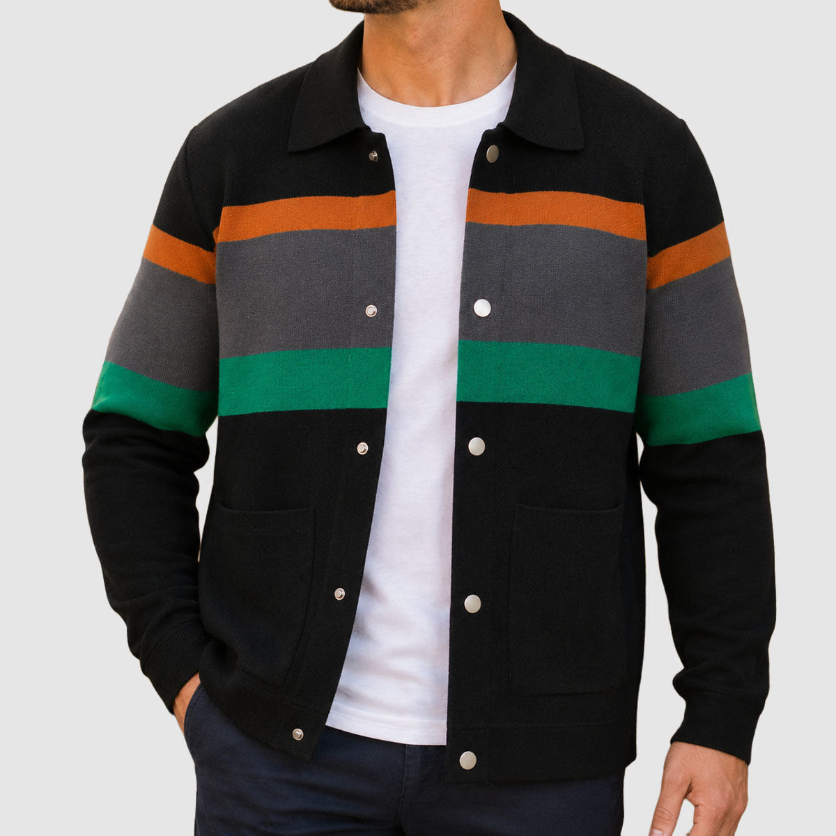 Color Block Cardigan for Men in Green