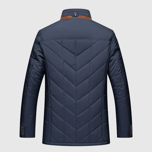 Mens chevron quilted jacket in Navy, back view with chevron quilting