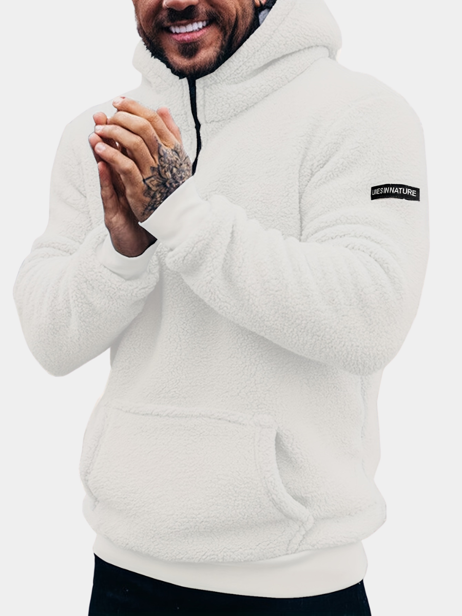 Mens sherpa hoodie in White, front view on a model