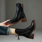 Womens ankle boots with block heel in Black, pair, side zip and heel