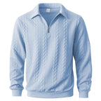 Mens quarter zip sweater in Light Blue, front view