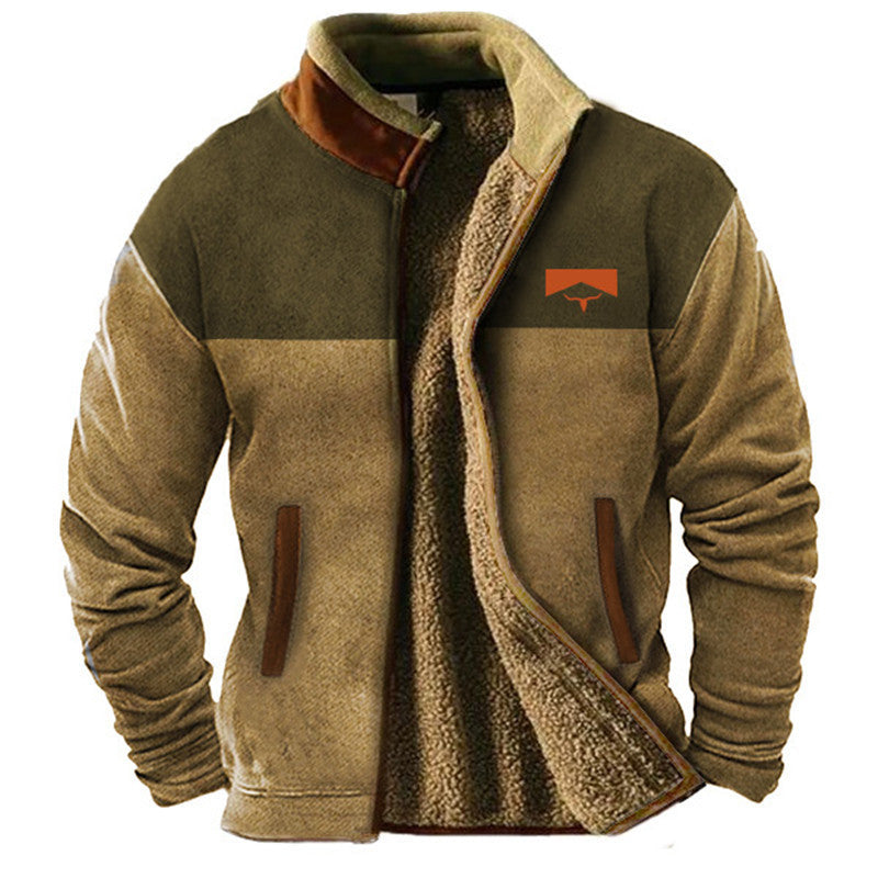 Khaki Sherpa Lined Fleece Jacket for men