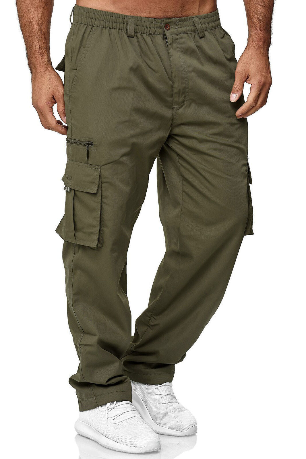 Olive elastic Waist Cargo Pants for Men