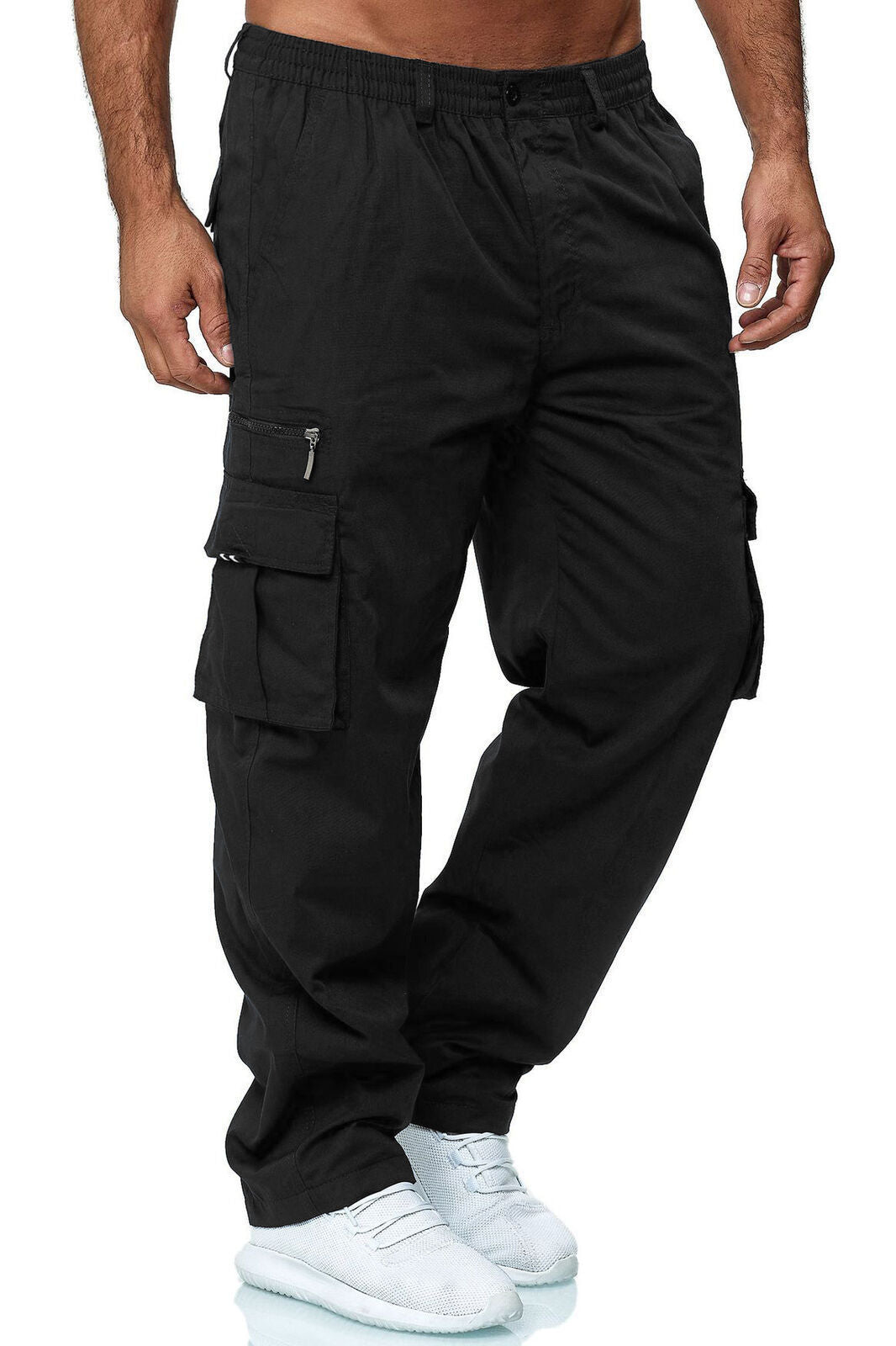 Black elastic Waist Cargo Pants for Men