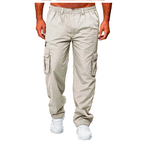 Beige elastic Waist Cargo Pants for Men