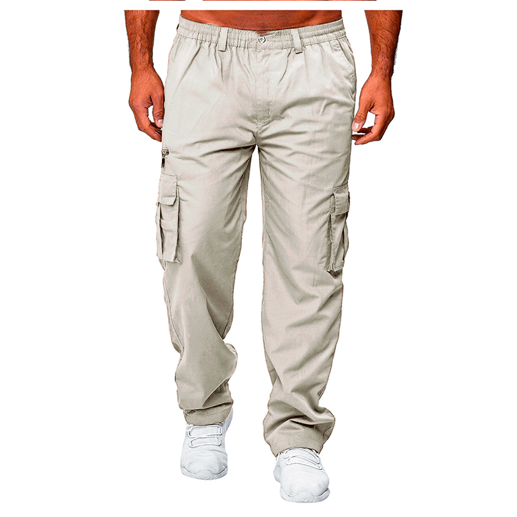 Beige elastic Waist Cargo Pants for Men