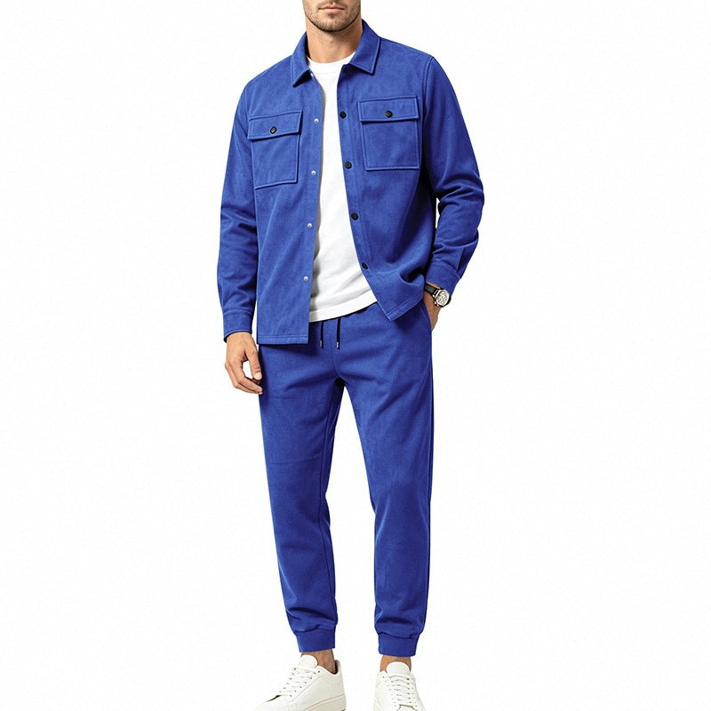 Blue overshirt Two Piece Set for Men