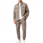 Khaki overshirt Two Piece Set for Men
