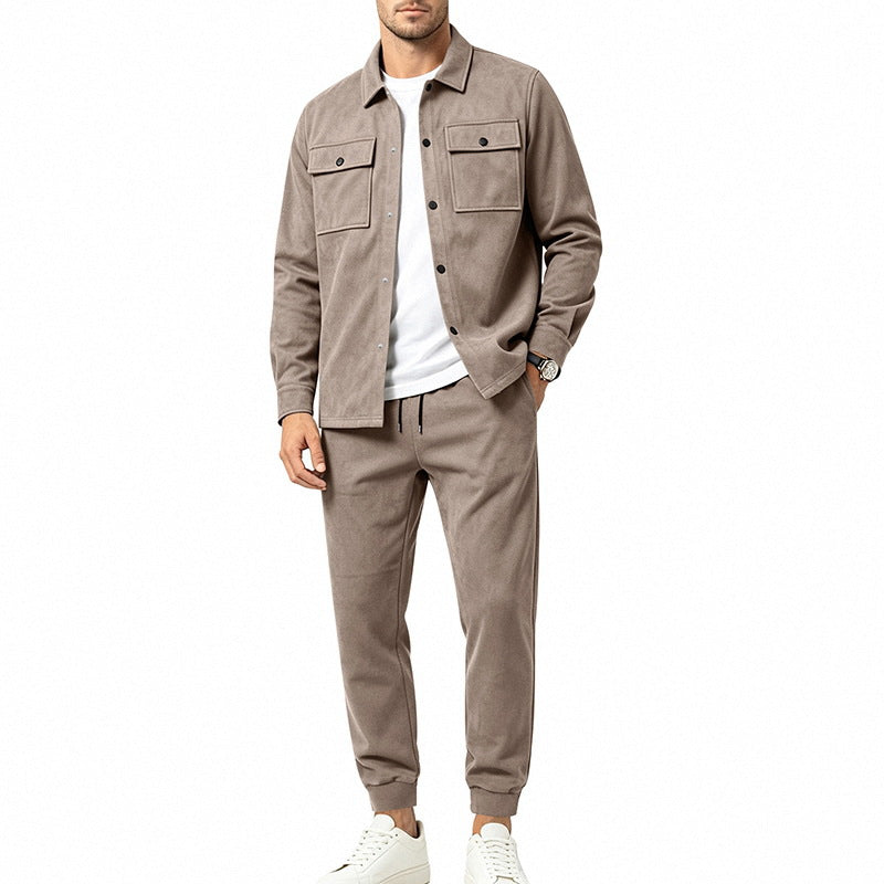 Khaki overshirt Two Piece Set for Men
