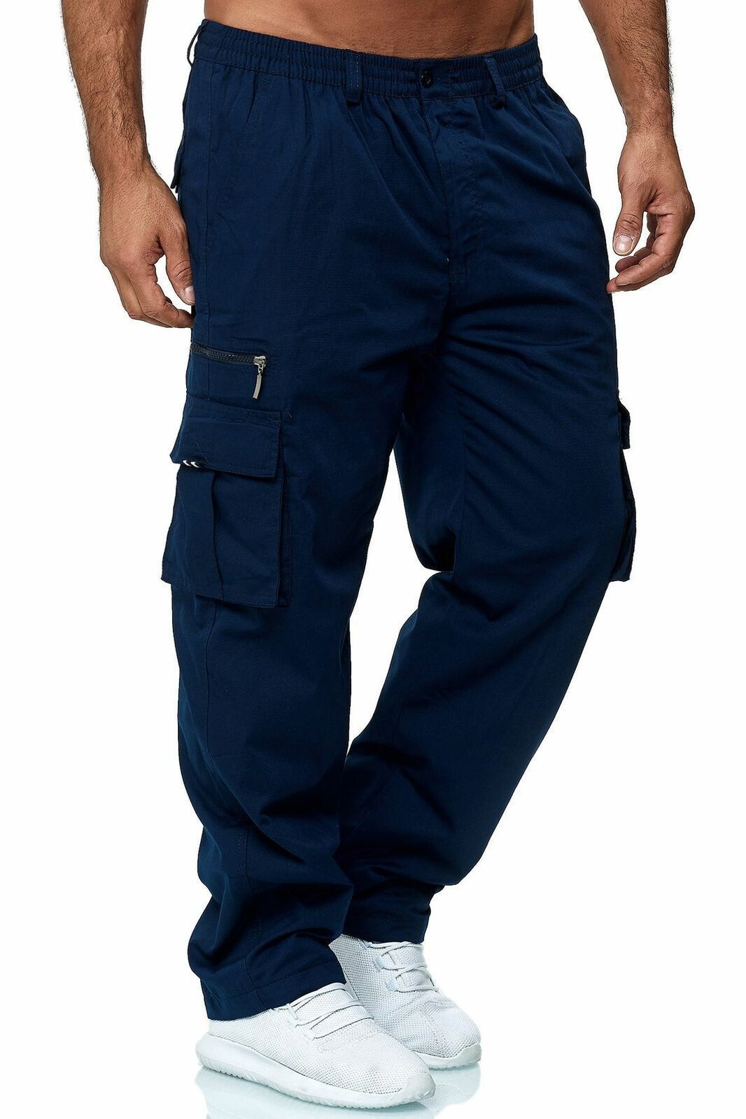 Navy elastic Waist Cargo Pants for Men