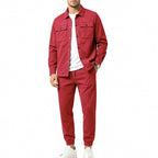Red overshirt Two Piece Set for Men
