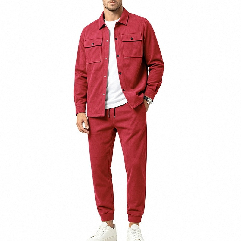 Red overshirt Two Piece Set for Men