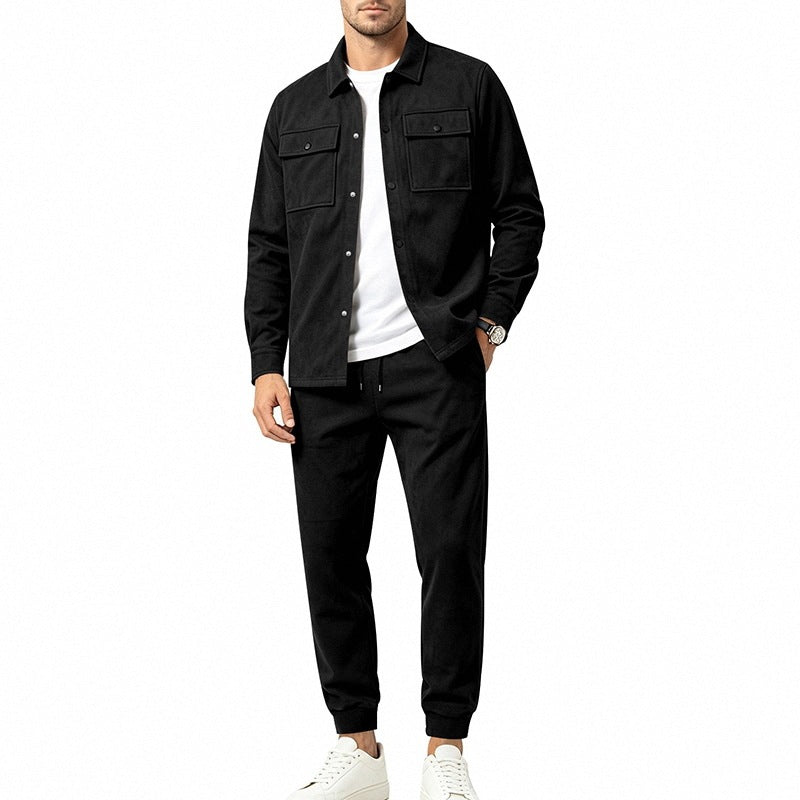 Black overshirt Two Piece Set for Men