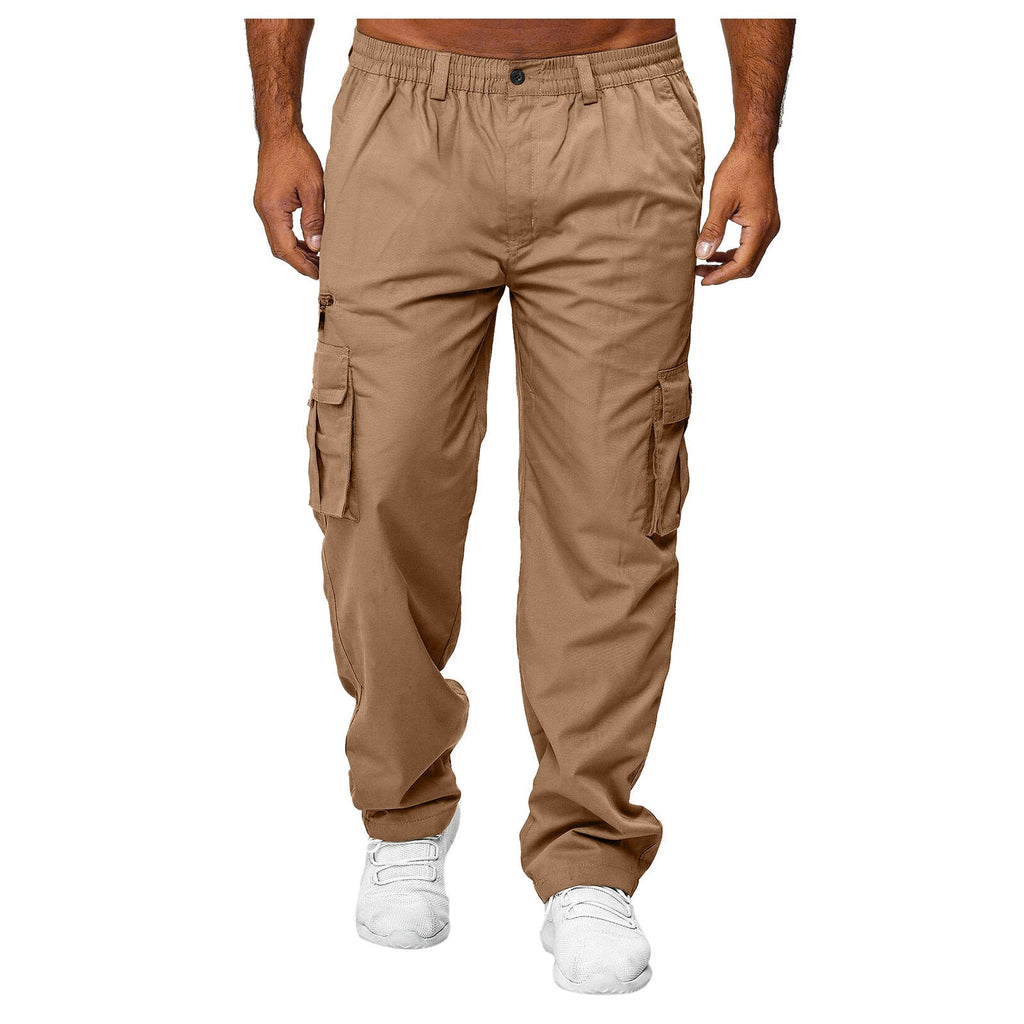 Khaki elastic Waist Cargo Pants for Men