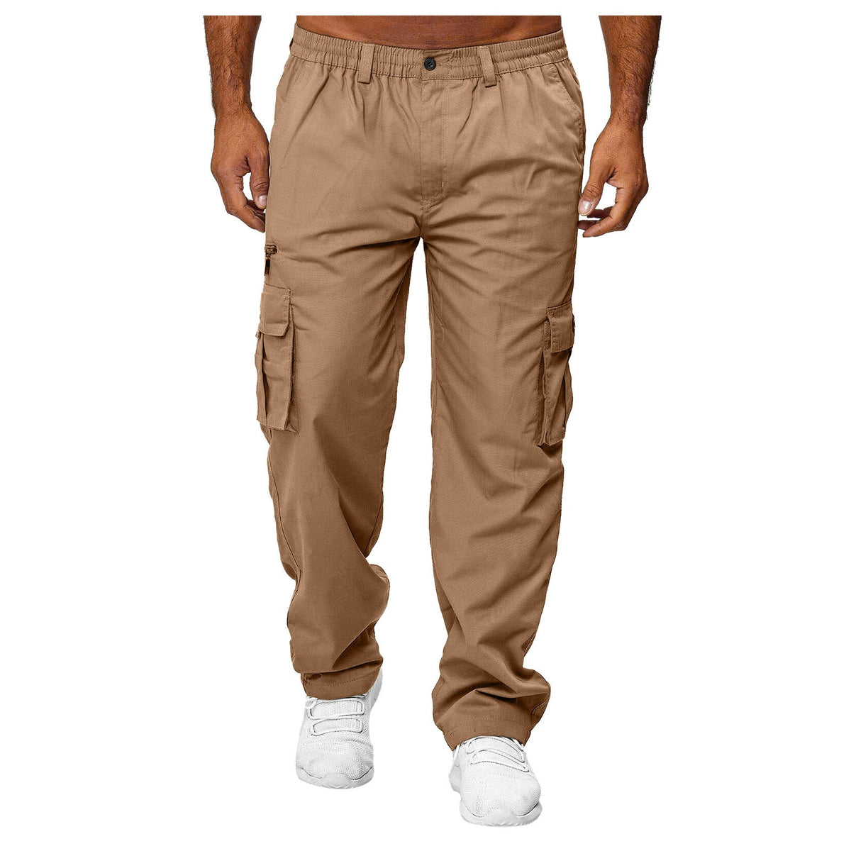 Khaki elastic Waist Cargo Pants for Men