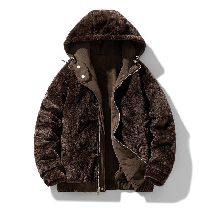 Mens sherpa lined jacket in Brown, teddy lining side shown