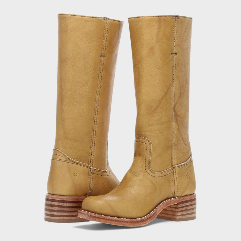 Womens riding boots in Tan with stacked block heel