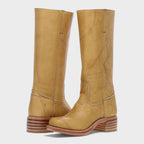 Womens riding boots in Tan with stacked block heel