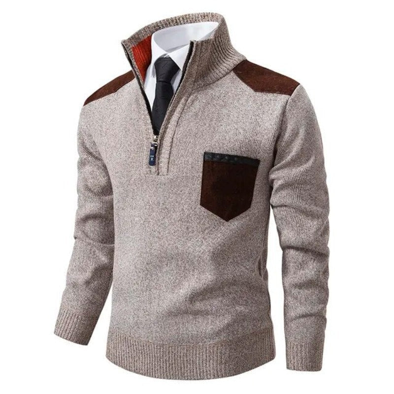 Beige Quarter Zip Sweater for men