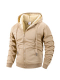 Mens zip up hoodie with sherpa lining in Beige, front view, sherpa lined hood