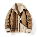 Notch Lapel Suede Aviator Jacket with Shearling Lining