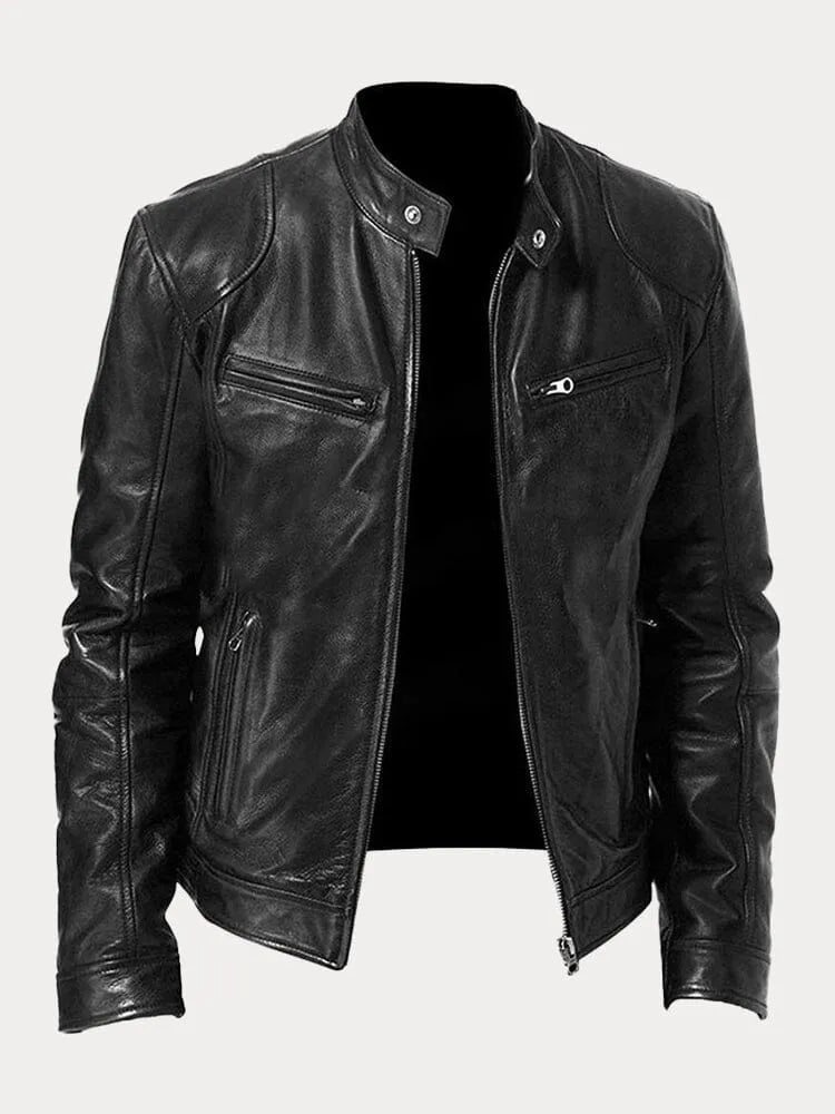 Black Leather Racer Jacket for men